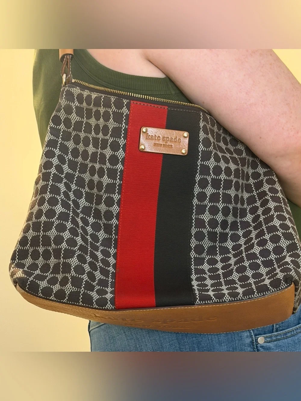 Kate Spade New York Classic Noel Shoulder Bag | Brown Red Stripe | Vintage